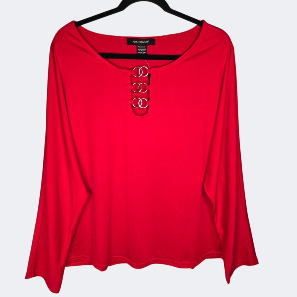 Ashley Stewart Women's Stretch Top Long Sleeve 18/20 NWT Red Feminine Chic Sexy